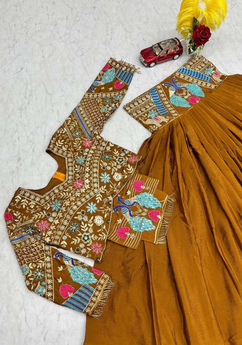 Mustard Work Silk Lehenga Set with Sequin for Diwali | Wedding & Festive Wear - Indya