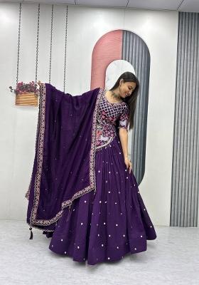 Purple Sequin Work Silk Lehenga Set