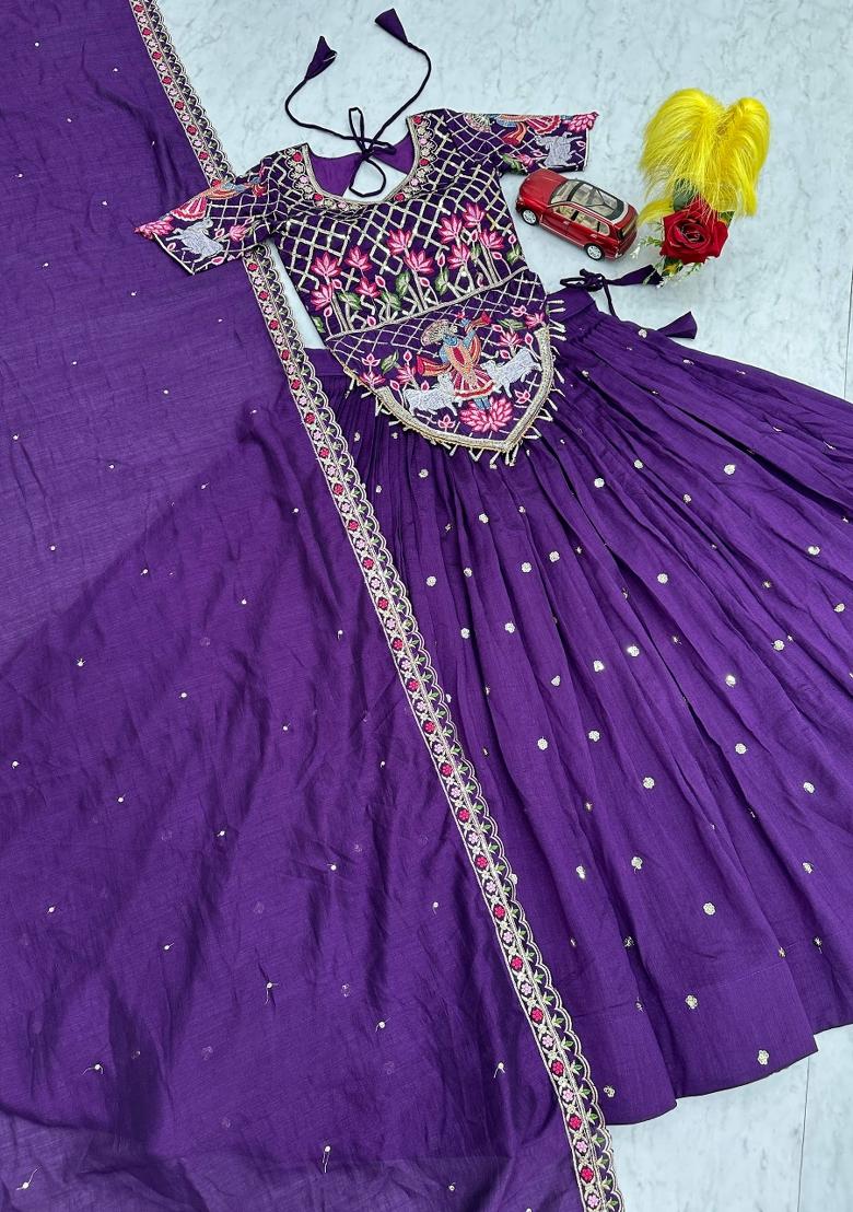 Purple Sequin Work Silk Lehenga Set - Indya