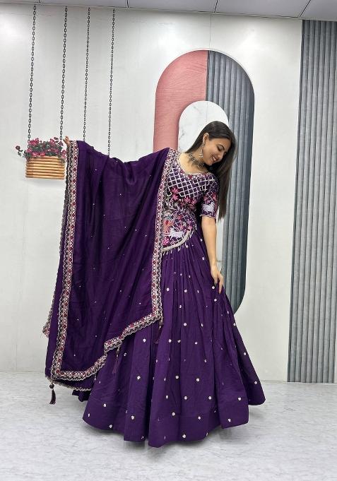 Purple Sequin Work Silk Lehenga Set