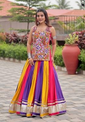Multicolor Mirror Work Cotton Lehenga Set