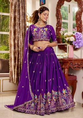 Purple Sequin Work Silk Lehenga Set