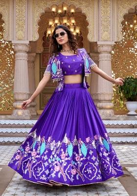 Purple Embroidered Vichitra Lehenga Set