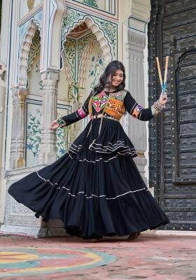 Black Gamthi Work Cotton Lehenga Set