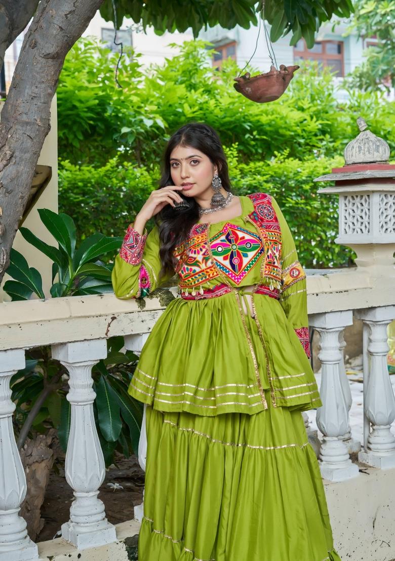 Parrot Gamthi Work Cotton Lehenga Set - Indya