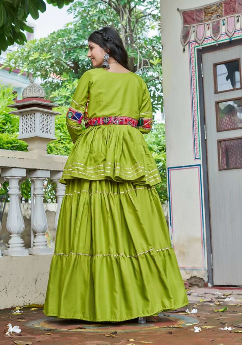 Parrot Gamthi Work Cotton Chaniya Choli Set For Navratri And Garba - Indya