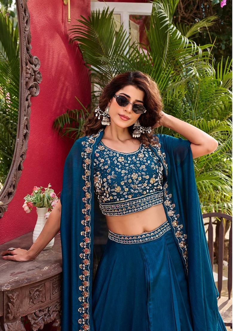 Rama Sequin Work Silk Lehenga Set - Indya