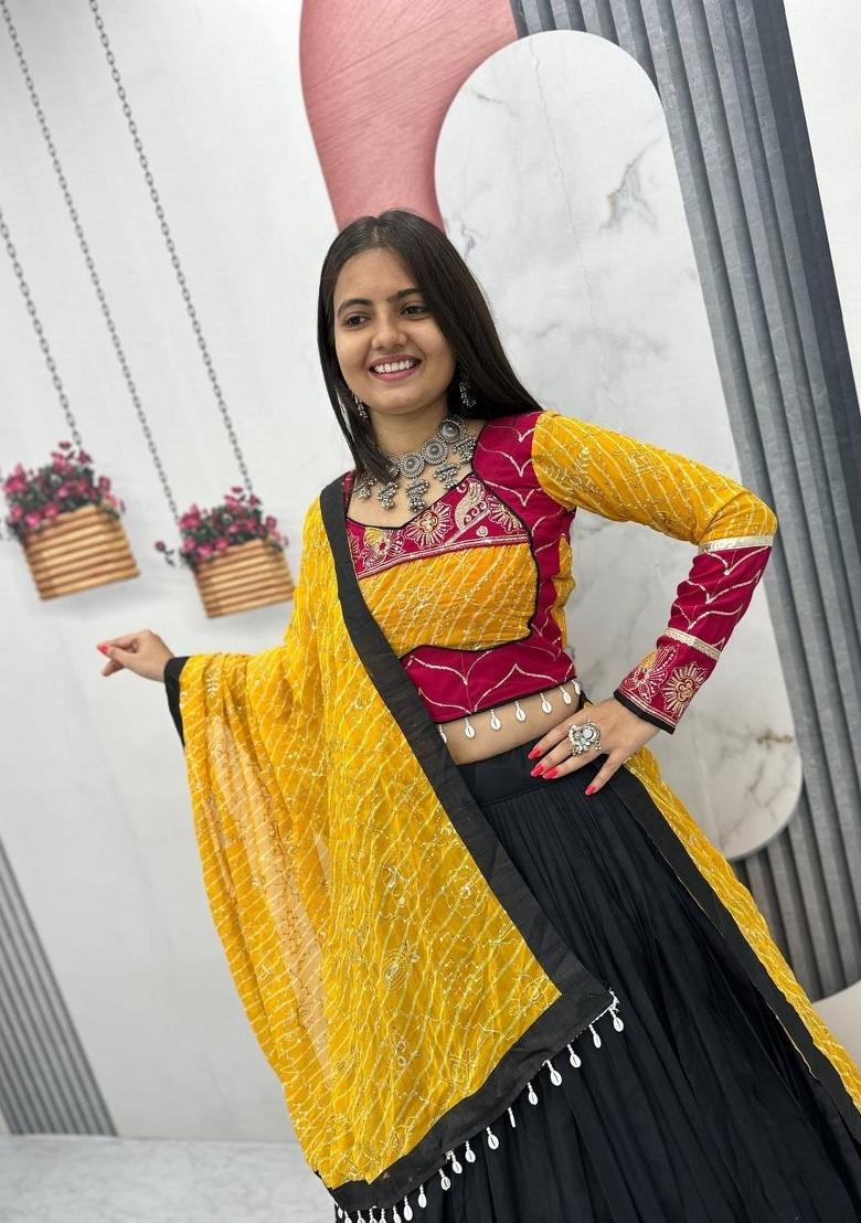 Black Sequin Work Cotton Lehenga Set - Indya