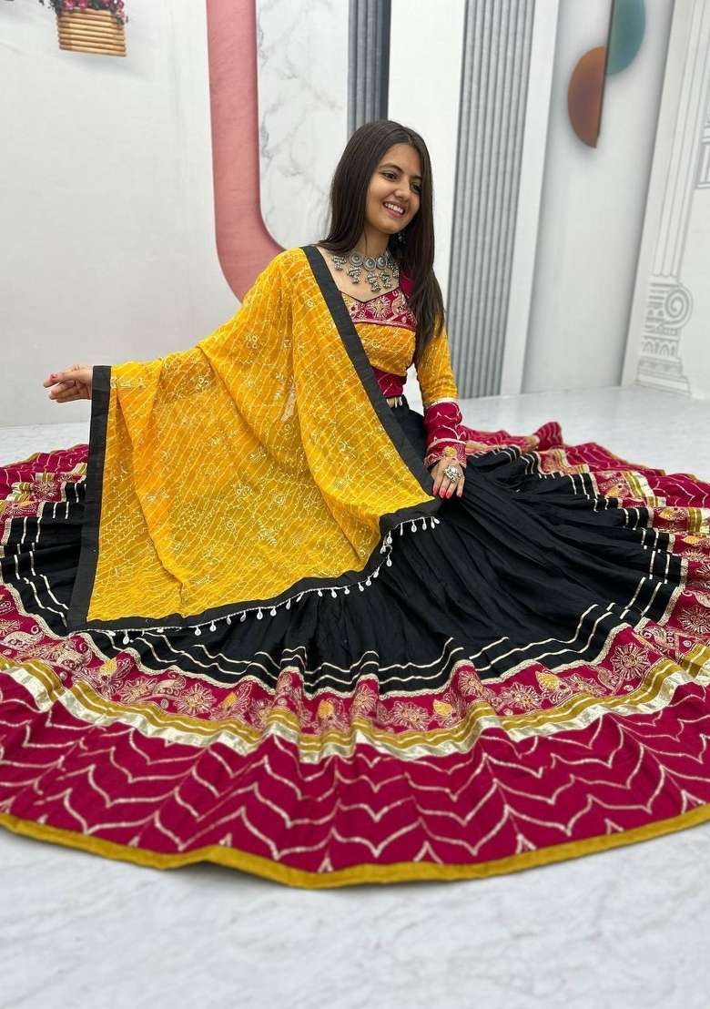 Black Sequin Work Cotton Chaniya Choli Set For Navratri And Garba for Diwali and Festive Wear - Indya