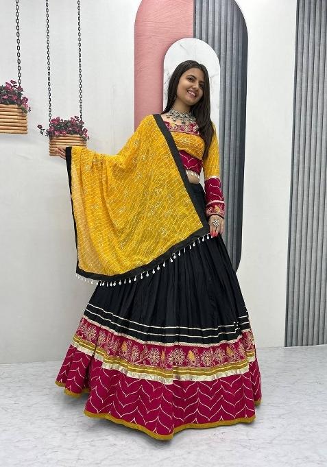 Black Sequin Work Cotton Chaniya Choli Set For Navratri And Garba