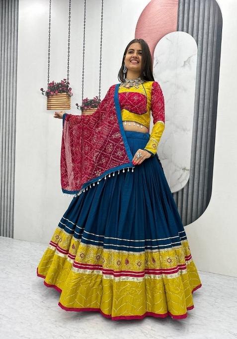 Rama Sequin Work Cotton Chaniya Choli Set For Navratri And Garba