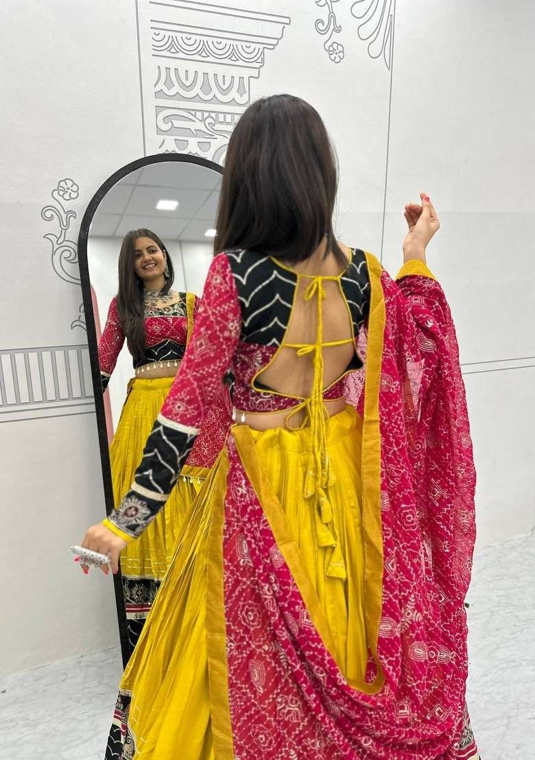 Yellow Sequin Work Cotton Chaniya Choli Set For Navratri And Garba for Diwali | Wedding & Festive Wear - Indya
