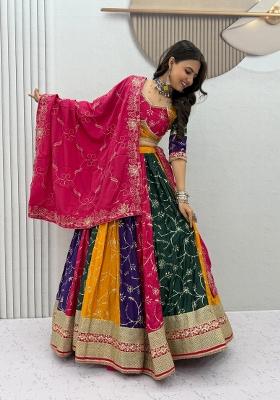 Multicolor Sequin Work Silk Lehenga Set