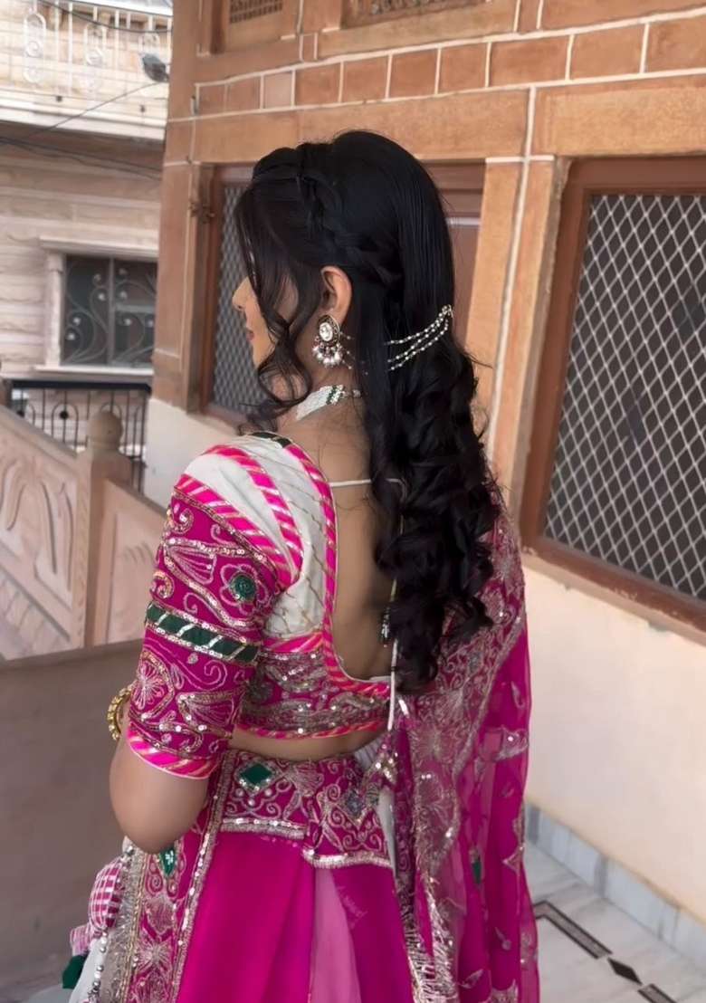 Pink And White Embroidered Silk Chaniya Choli Set For Navratri And Garba for Diwali | Wedding & Festive Wear - Indya