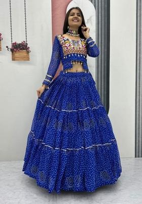 Royal Blue Embroidered Georgette Lehenga Set