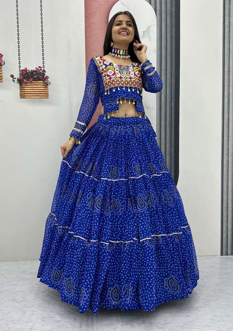 Royal Blue Embroidered Georgette Chaniya Choli Set For Navratri And Garba - Indya