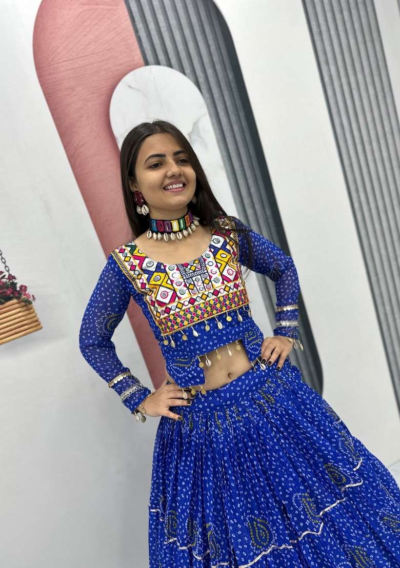 Royal Blue Embroidered Georgette Chaniya Choli Set For Navratri And Garba - Indya