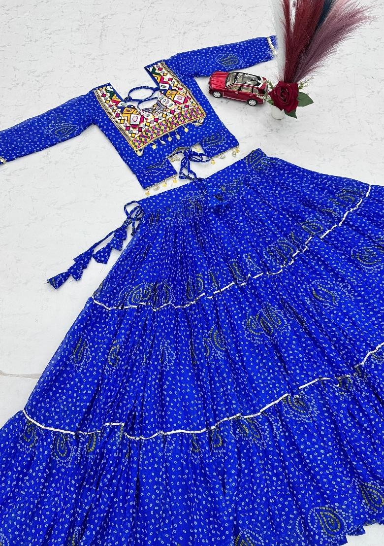 Royal Blue Embroidered Georgette Lehenga Set - Indya