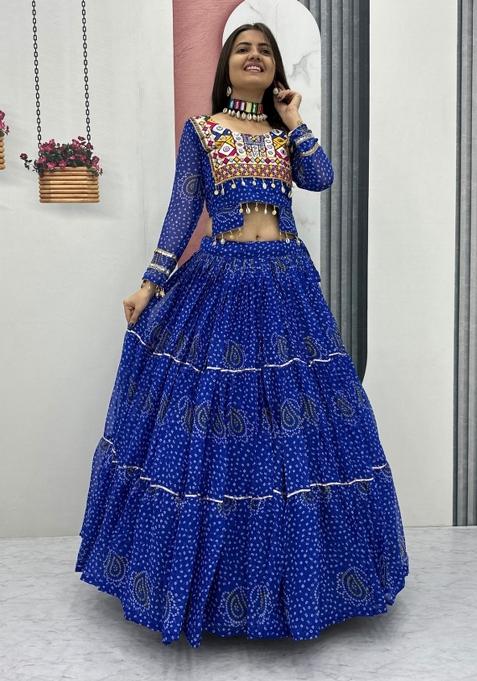 Royal Blue Embroidered Georgette Chaniya Choli Set For Navratri And Garba