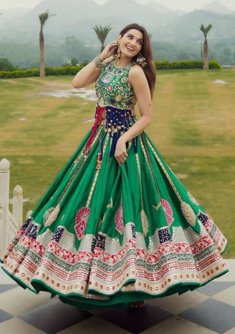 Green Printed Cotton Lehenga Set - Indya