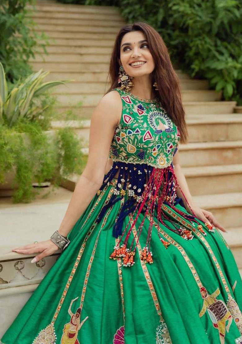 Green Cotton Lehenga Set with Printed for Diwali | Wedding & Festive Wear - Indya