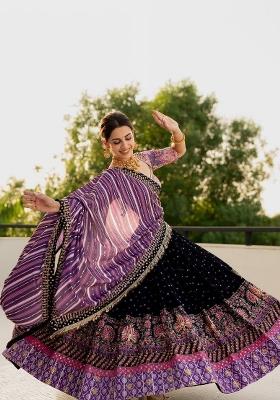 Lavender Mirror Work Silk Lehenga Set