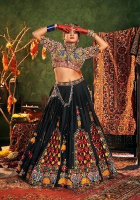 Black Mirror Work Cotton Lehenga Set