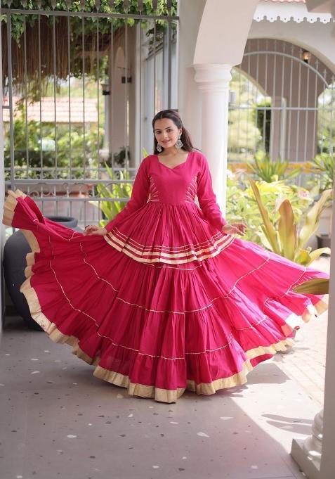 Rani Pink Gota Patti Work Cotton Lehenga Set