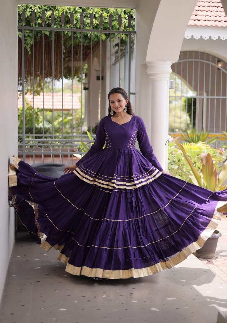 Purple Gota Patti Work Cotton Lehenga Set - Indya