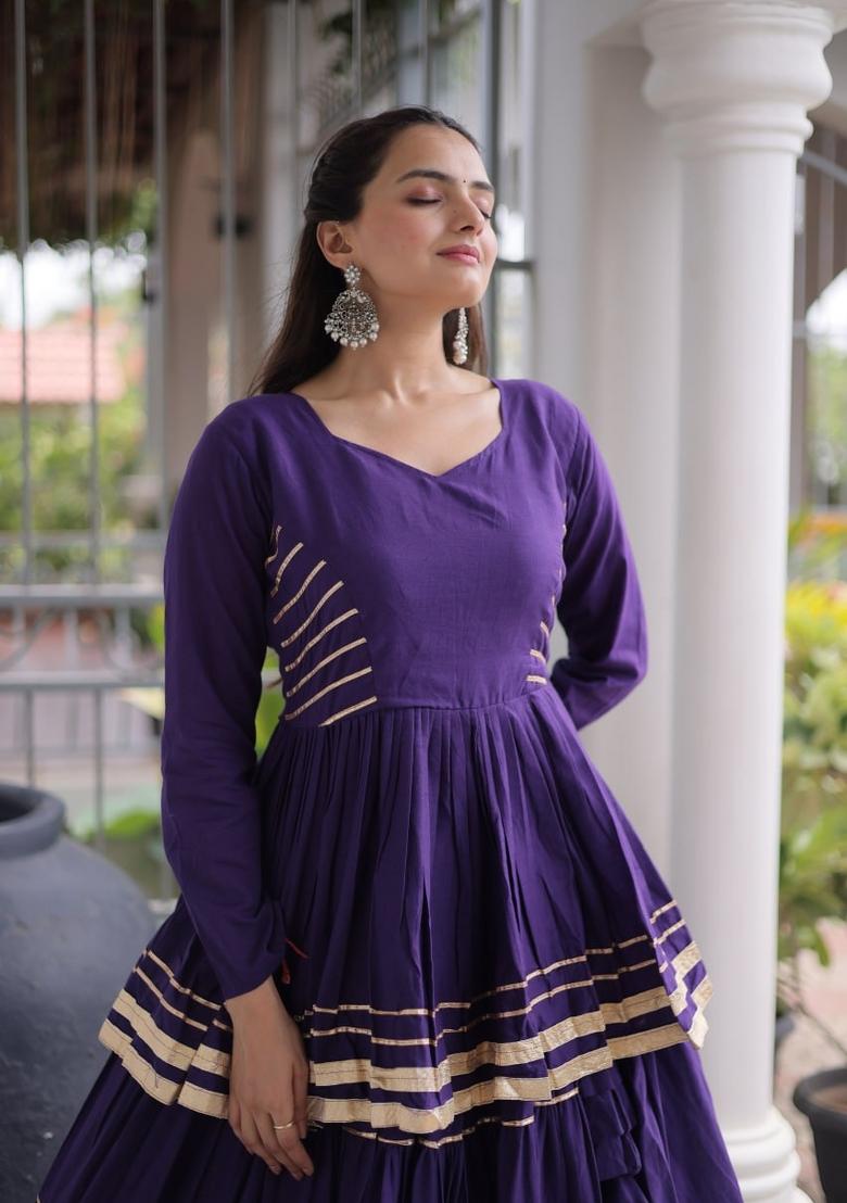Purple Gota Patti Work Cotton Lehenga Set - Indya