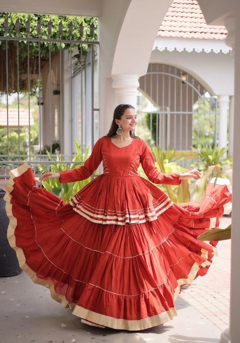 Rust Orange Gota Patti Work Cotton Lehenga Set