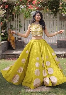Parrot Mirror Work Silk Lehenga Set