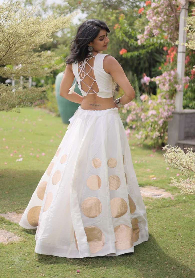 Wine Mirror Work Silk Lehenga Set - Indya