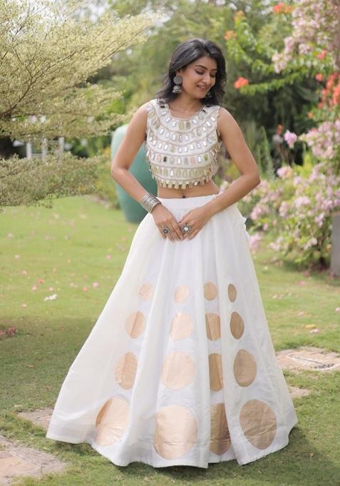 Wine Mirror Work Silk Lehenga Set