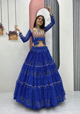 Blue Embroidered Georgette Lehenga Set