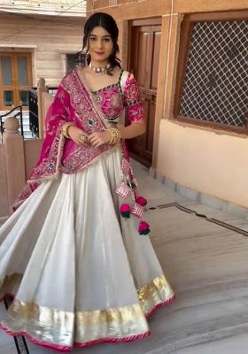 White Embroidered Roman Lehenga Set
