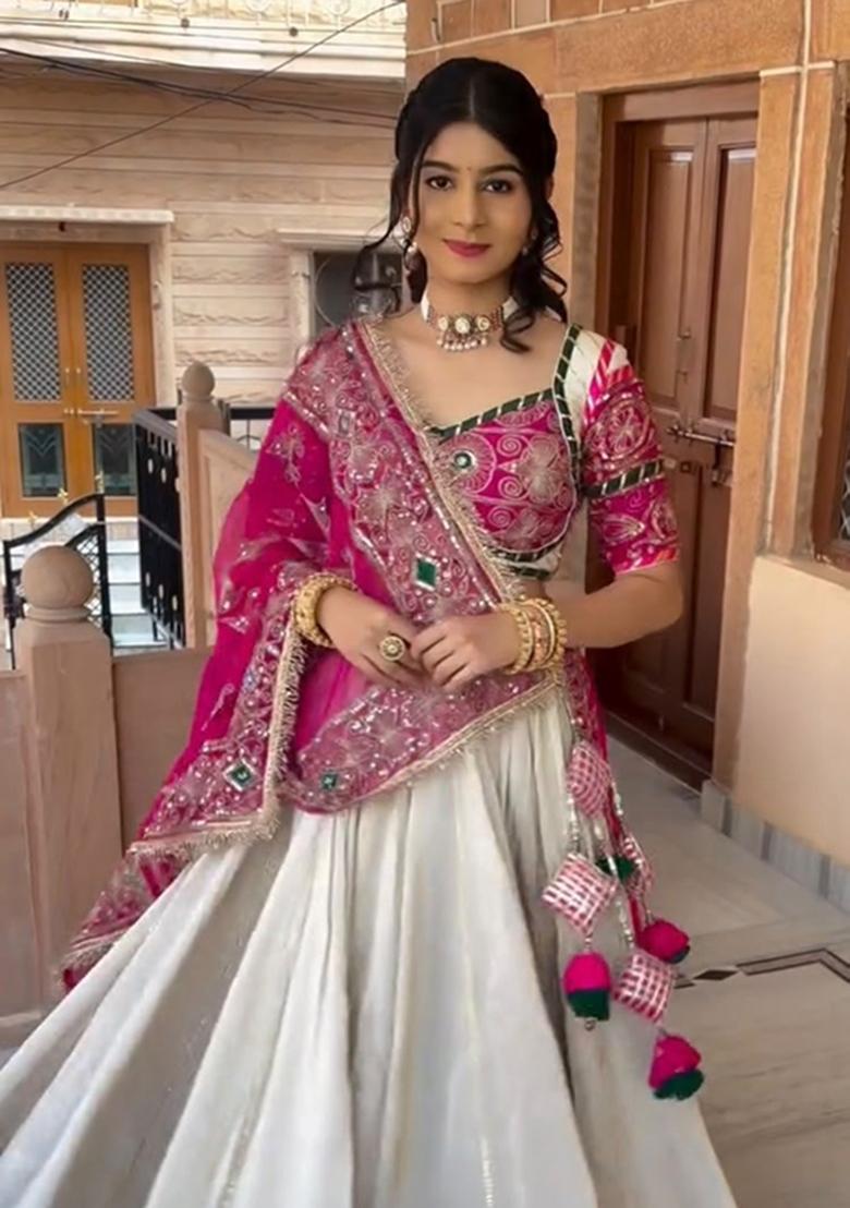 White Embroidered Roman Lehenga Set - Indya