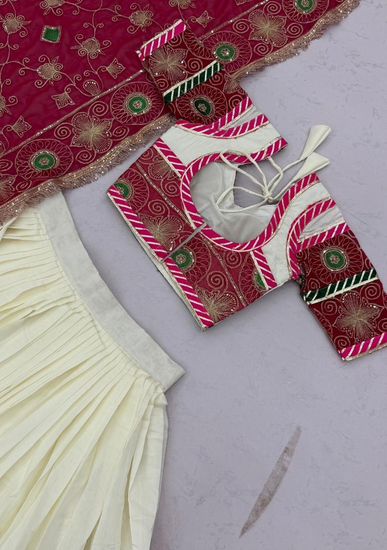 White Embroidered Roman Lehenga Set - Indya