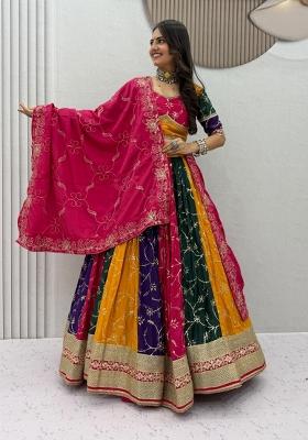 Multicolor Embroidered Roman Lehenga Set