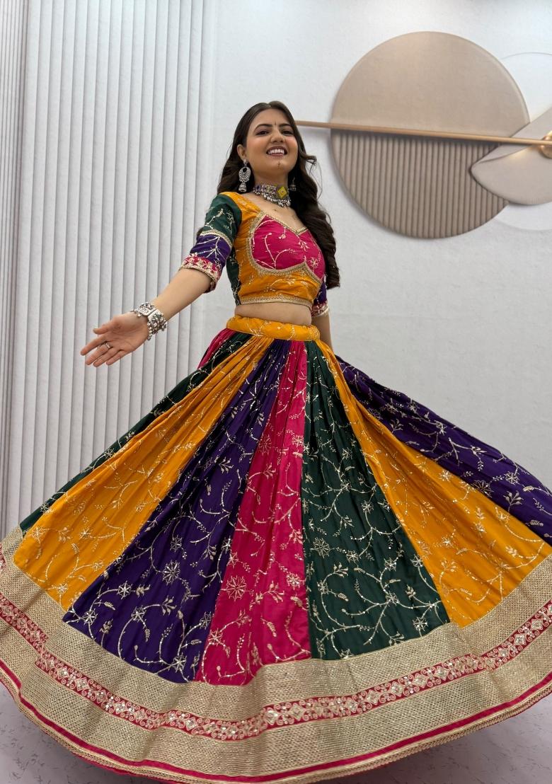 Multicolor Embroidered Roman Lehenga Set - Indya