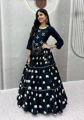Black Handcrafted Cotton Lehenga Set