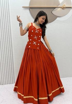 Rust Orange Handcrafted Cotton Lehenga Set