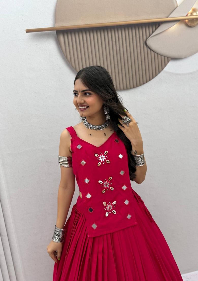 Pink Handcrafted Cotton Lehenga Set - Indya