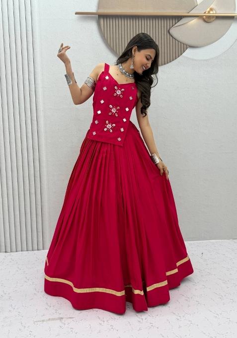 Pink Handcrafted Cotton Chaniya Choli Set For Navratri And Garba