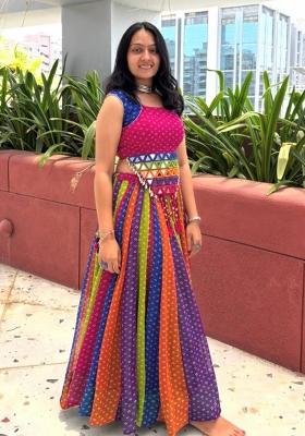 Multicolor Mirror Work Georgette Lehenga Set