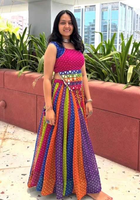 Multicolor Mirror Work Georgette Chaniya Choli Set For Navratri And Garba for Diwali | Wedding & Festive Wear