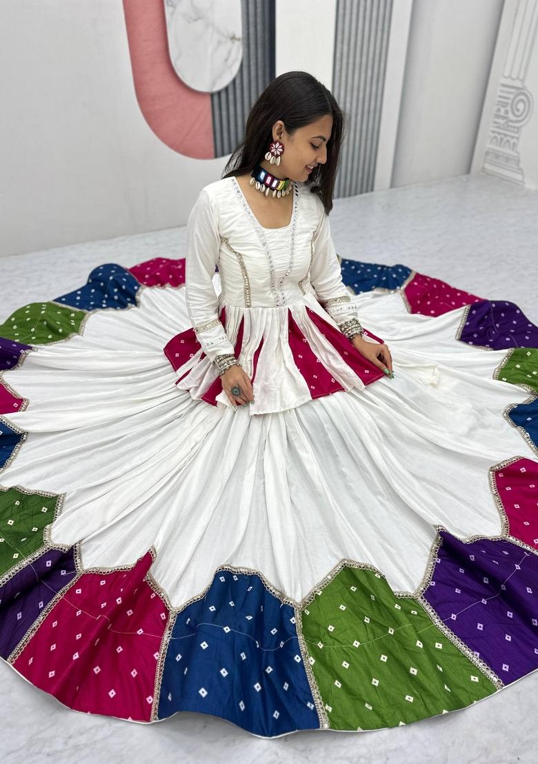 White Patch Work Cotton Lehenga Set - Indya
