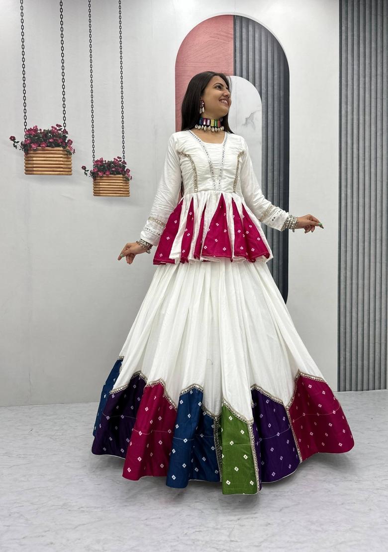 White Patch Work Cotton Lehenga Set - Indya