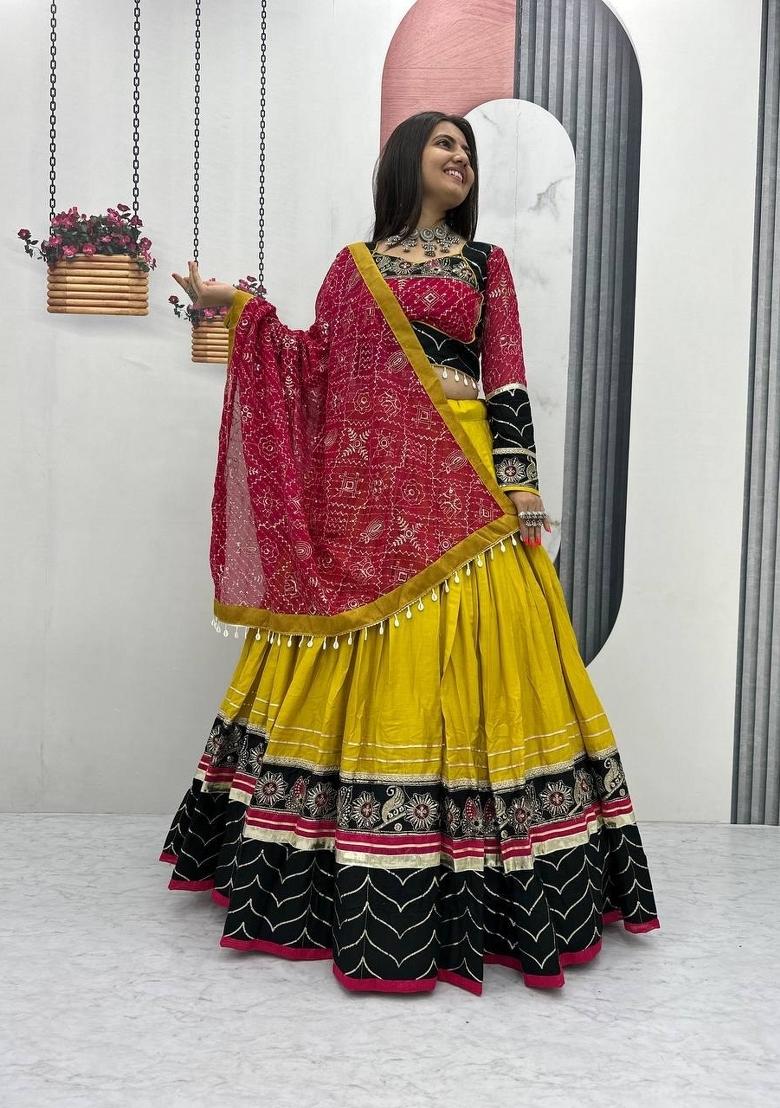 Yellow Sequin Work Rayon Lehenga Set - Indya