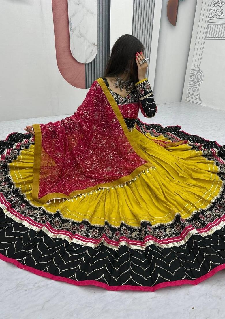 Yellow Sequin Work Rayon Lehenga Set - Indya